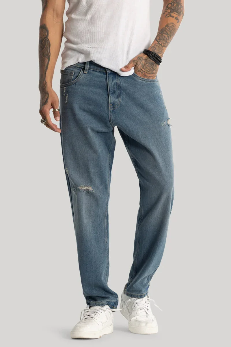 سنيتش جينز واسع أزرق ممزق